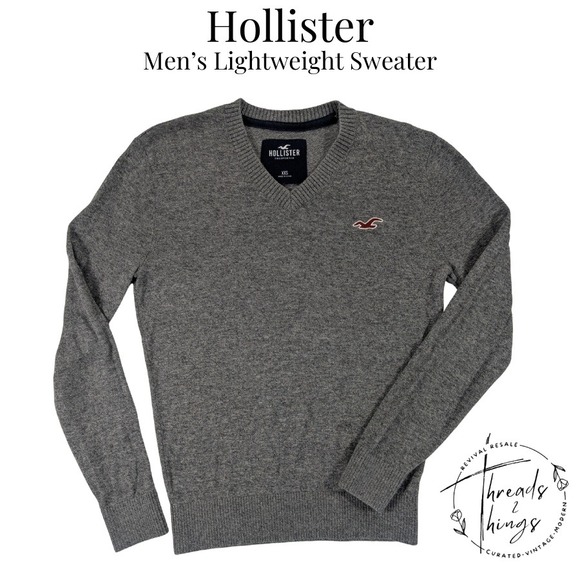 Hollister Other - Hollister Sweater Men XXS Gray V-neck Lightweight Casual Preppy Tween Boy 14 EUC